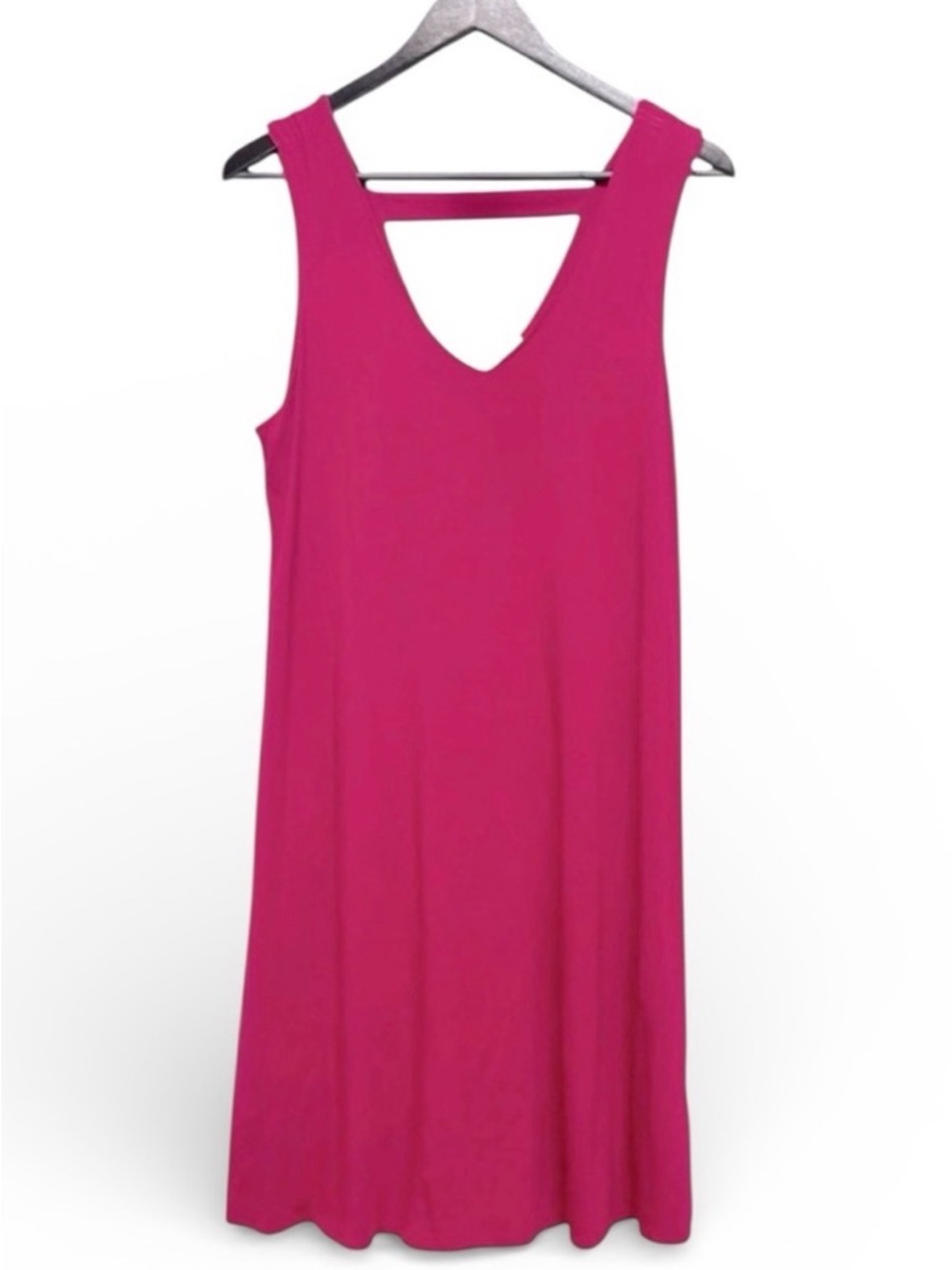 Cupio Pink Sleeveless Midi Dress Large V-Neck Stretch Casual Spring Vacation